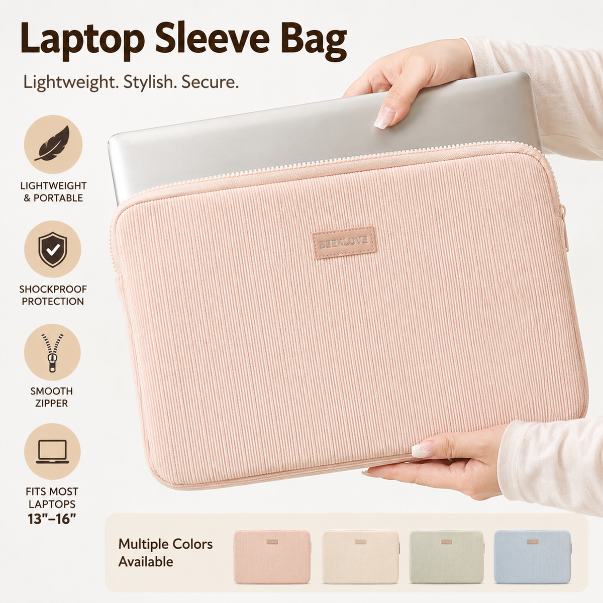 Padded ribbed fabric laptop sleeve for ultrabooks and notebooks LoungeYard — product view 5