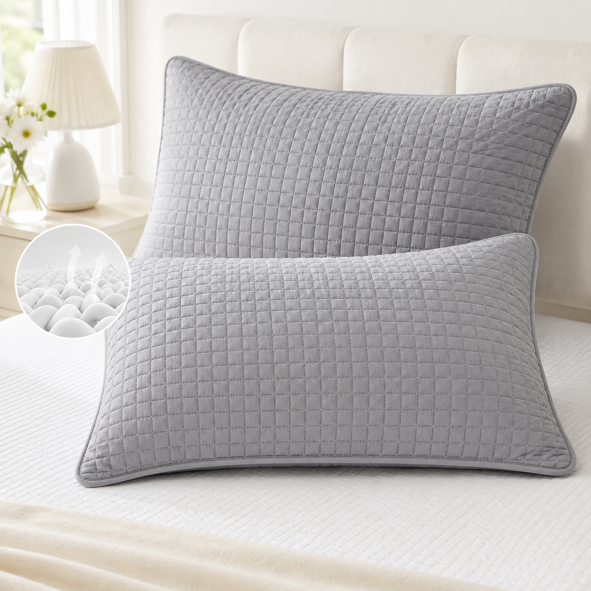 Quilted breathable zippered pillow protector with hypoallergenic padding LoungeYard — product view 1