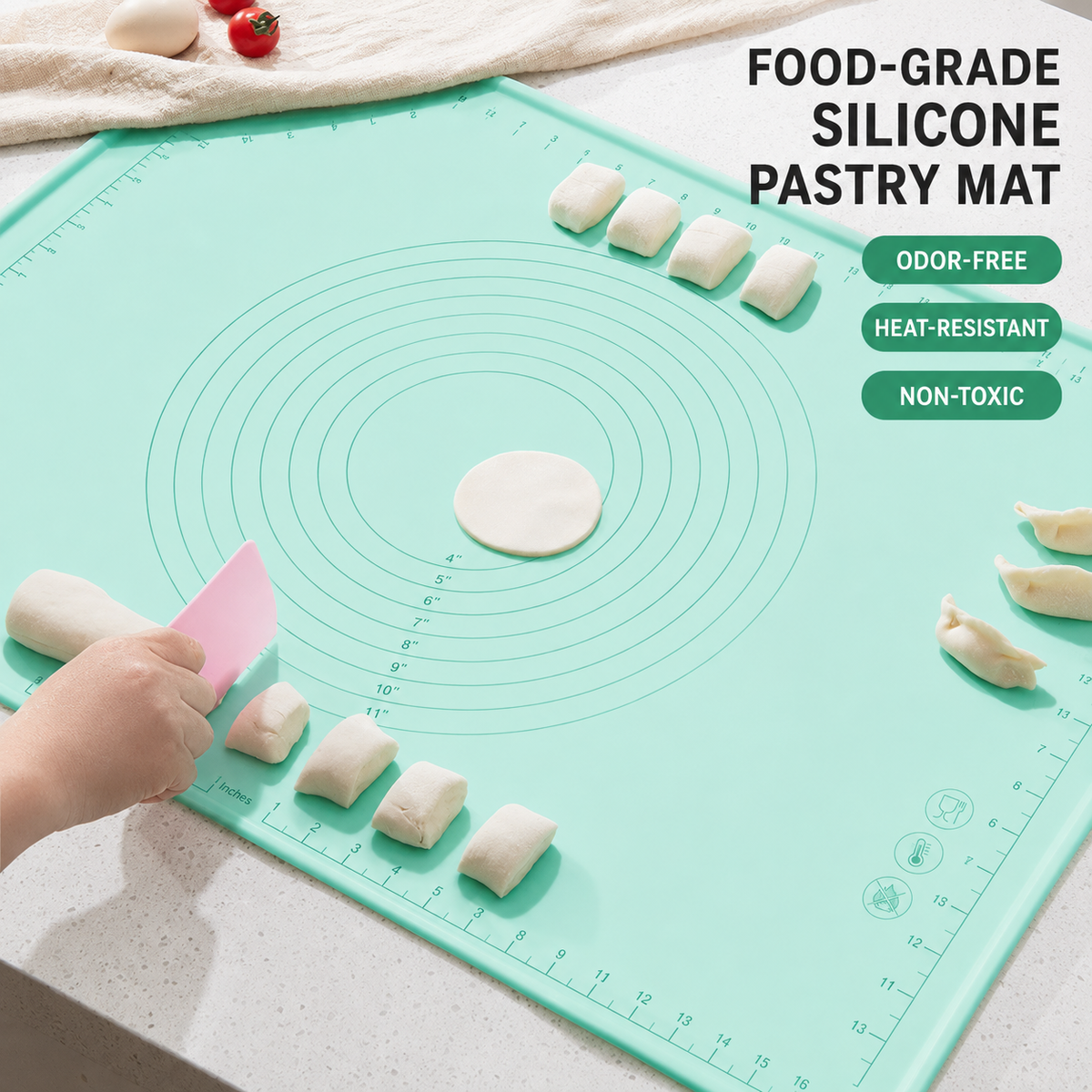 Silicone pastry and dough rolling mat with nonstick measurement grid and concentric circle guides LoungeYard — product view 2