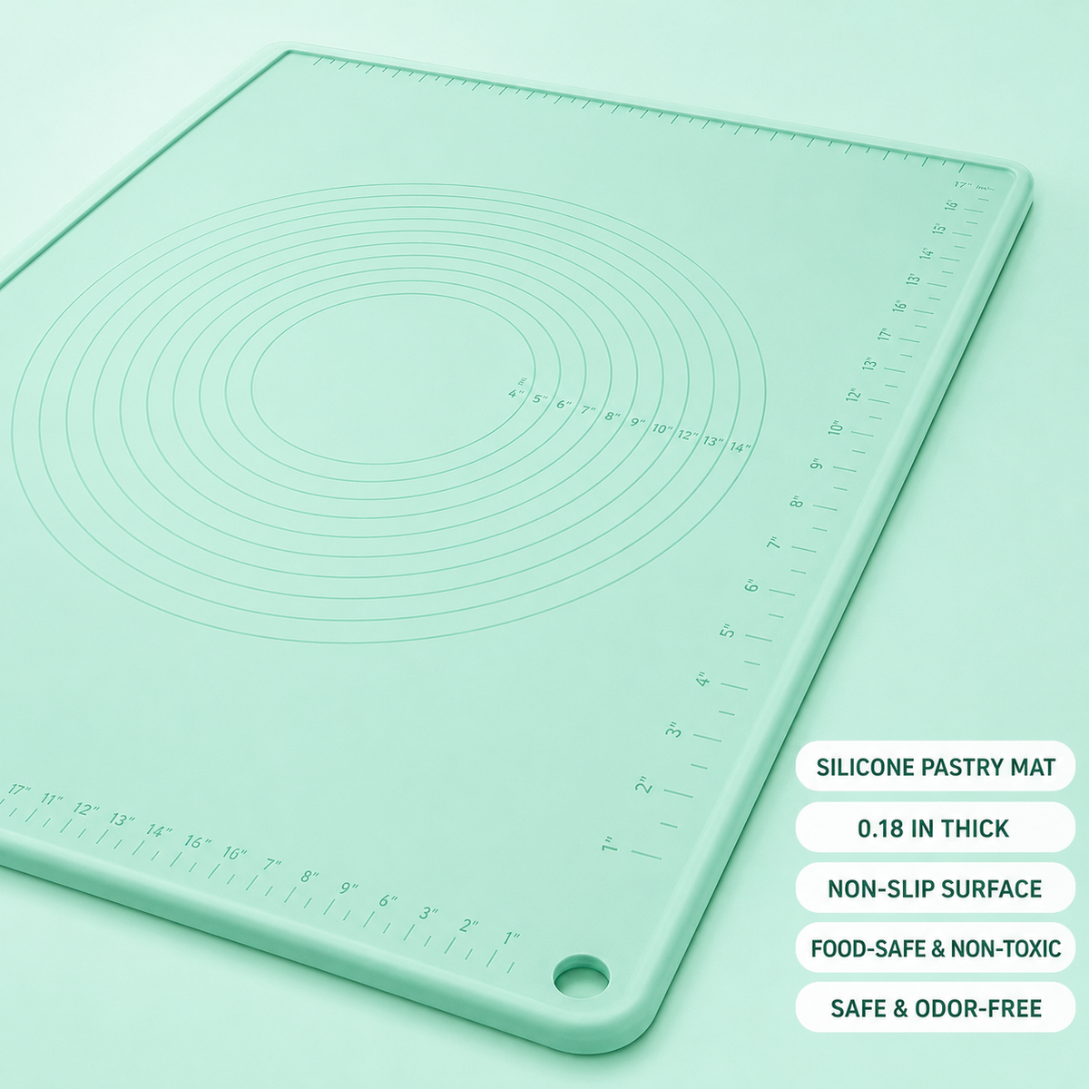 Silicone pastry and dough rolling mat with nonstick measurement grid and concentric circle guides LoungeYard — product view 4