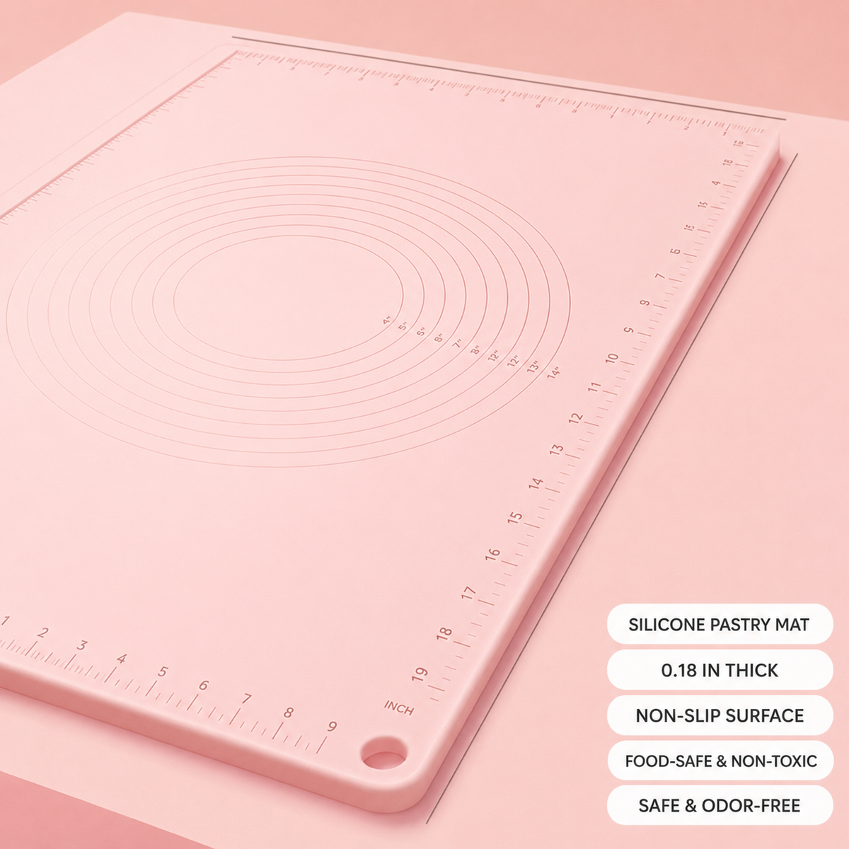 Silicone pastry and dough rolling mat with nonstick measurement grid and concentric circle guides LoungeYard — product view 6