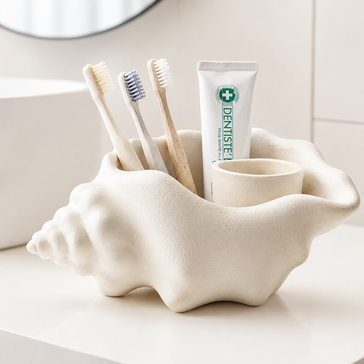Small Ceramic Conch Shell Bathroom Organizer LoungeYard — product view 1