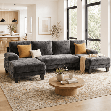 Cloud Sofa | 112" U-Shape Chenille Sectional with Double Chaise