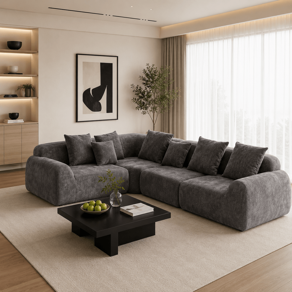 Flex Sofa | 118" Curved Velvet Boneless Sectional with L-Shape Chaise — product view 3