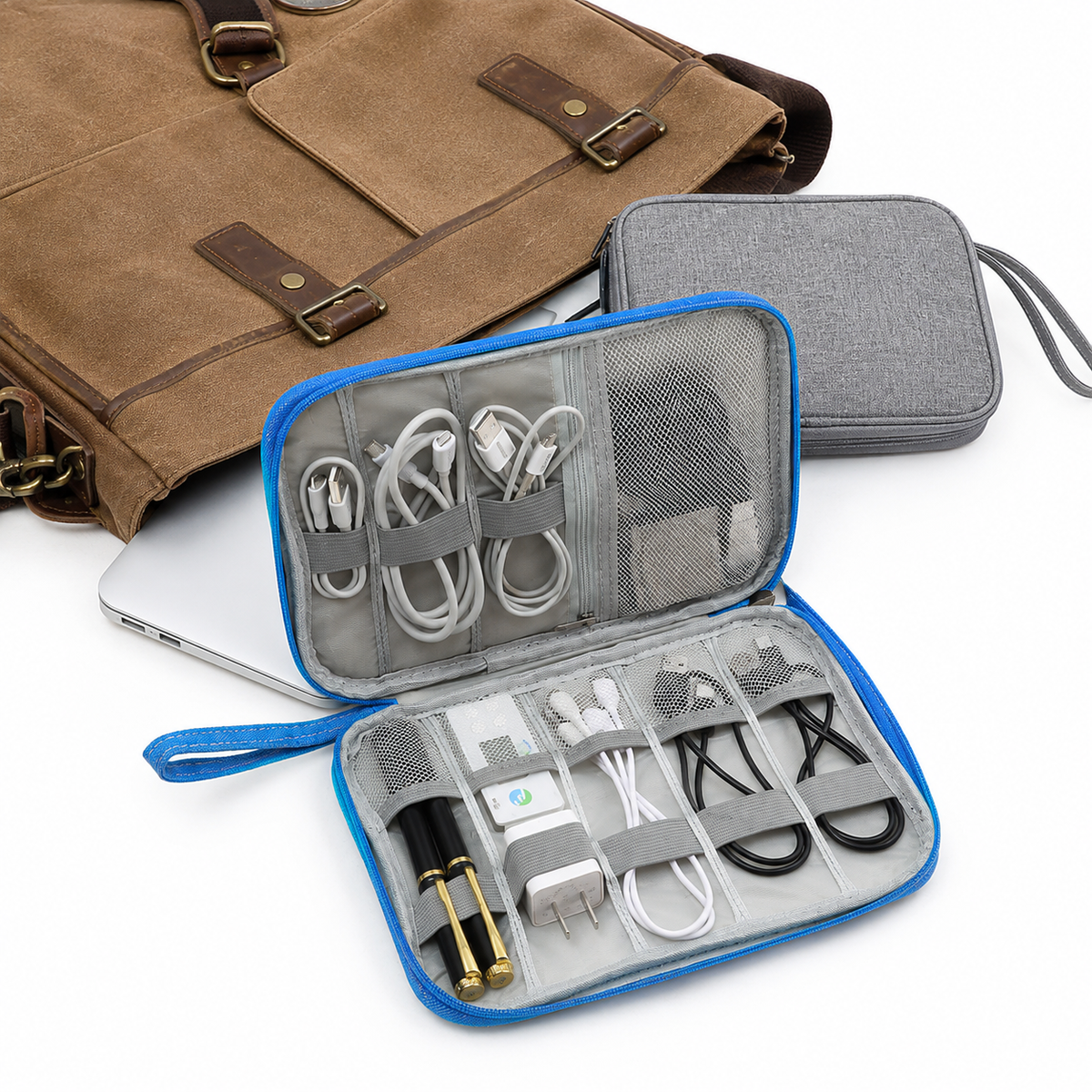 Padded Travel Electronics Organizer Pouch with Elastic Cable Loops & Mesh Pocket LoungeYard — product view 1