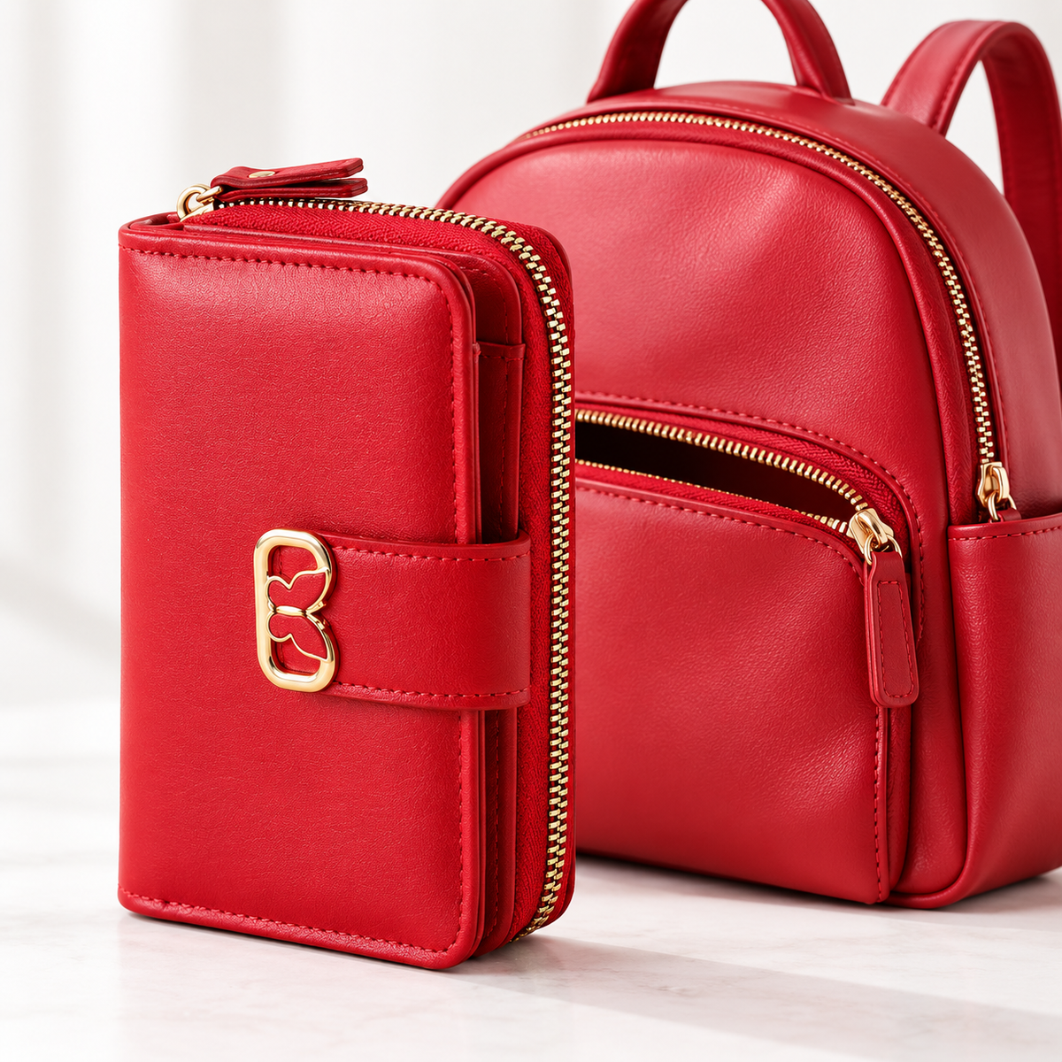 Compact Zip-Around Faux Leather Long Wallet with Butterfly Clasp LoungeYard — product view 1