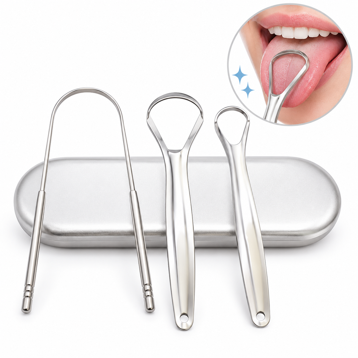 Stainless Steel Long-Handle Ergonomic Tongue Cleaner LoungeYard — product view 1