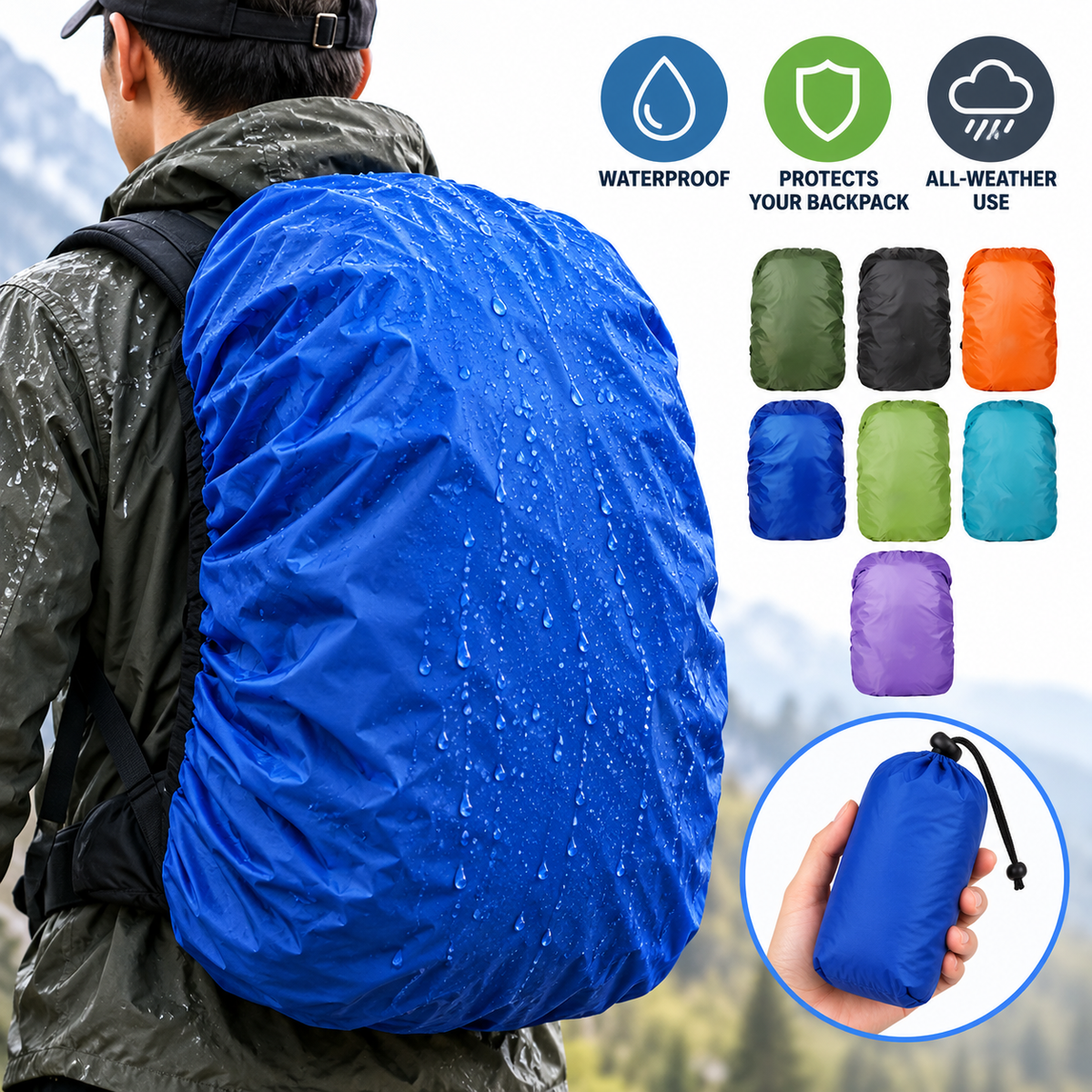 Waterproof Backpack Rain Cover with Elastic Hem and Reflective Safety Strip LoungeYard — product view 1