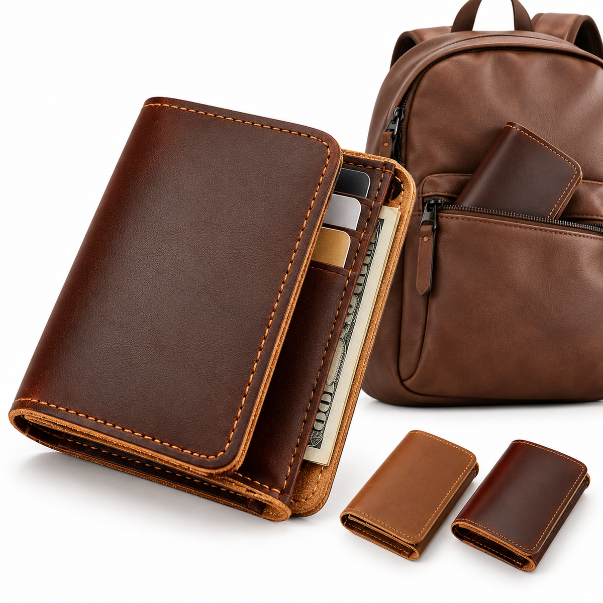 Full-Grain Leather Bifold Card Wallet with Coin Pocket LoungeYard — product view 1