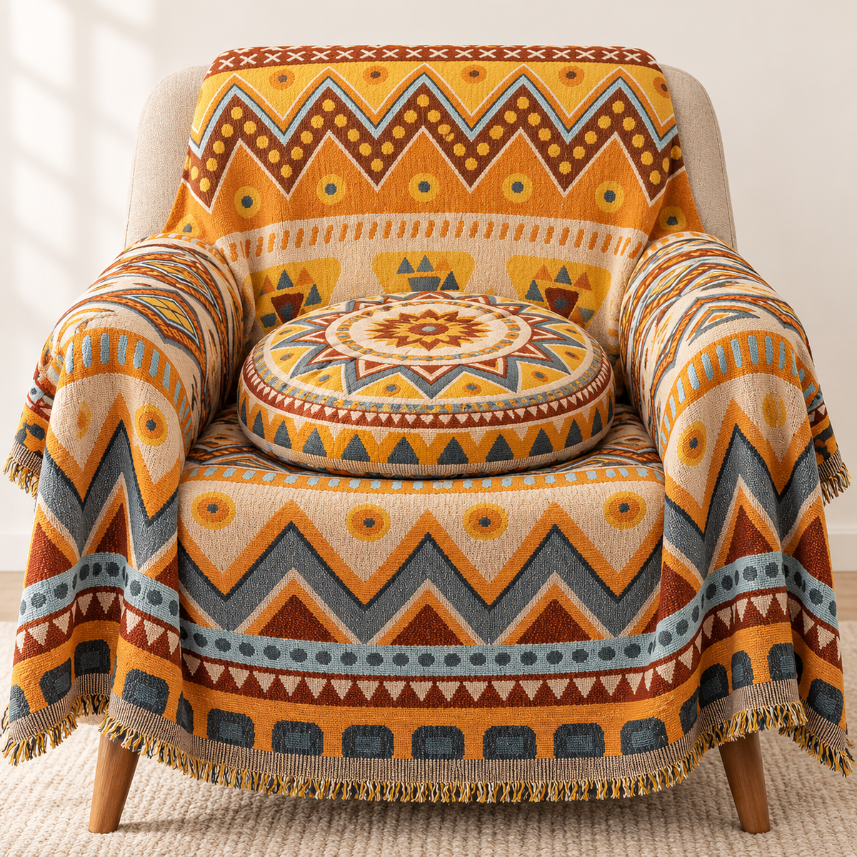 Oversized Cotton-Blend Jacquard Floral Throw Blanket with Fringed Edges LoungeYard — product view 1