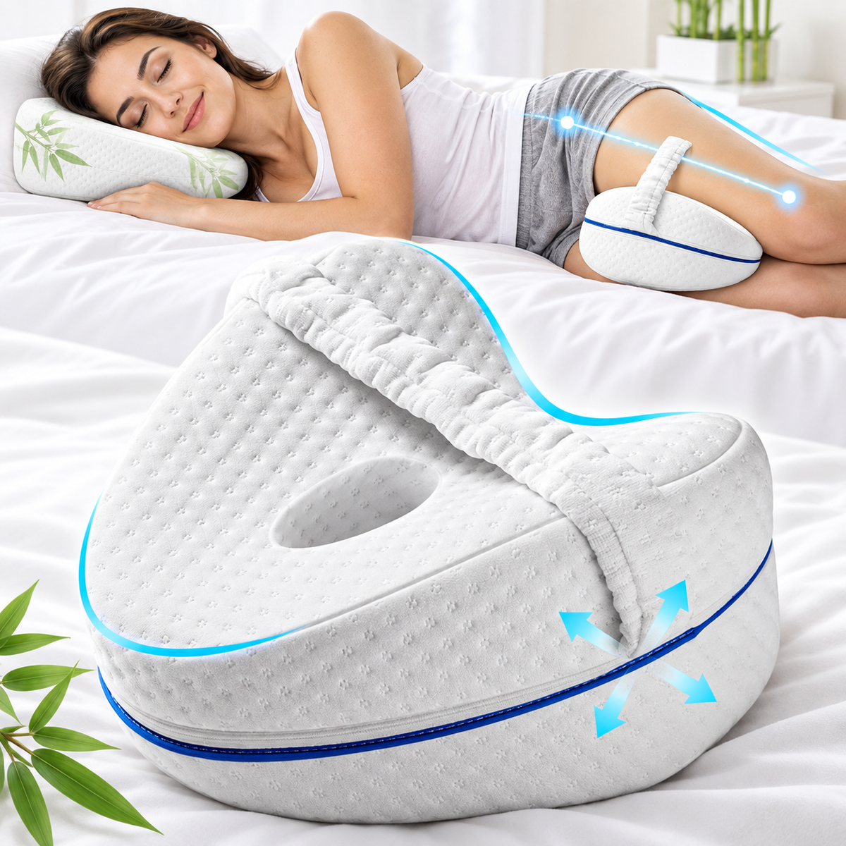Ergonomic Memory Foam Knee Pillow with Adjustable Strap LoungeYard — product view 1