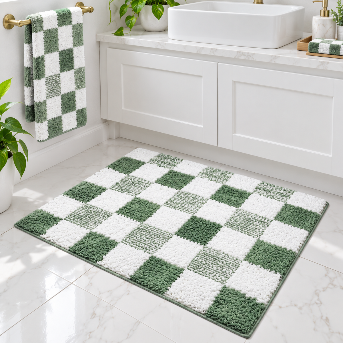 Plush Memory-Foam Non-Slip Checkerboard Bath Rug LoungeYard — product view 1