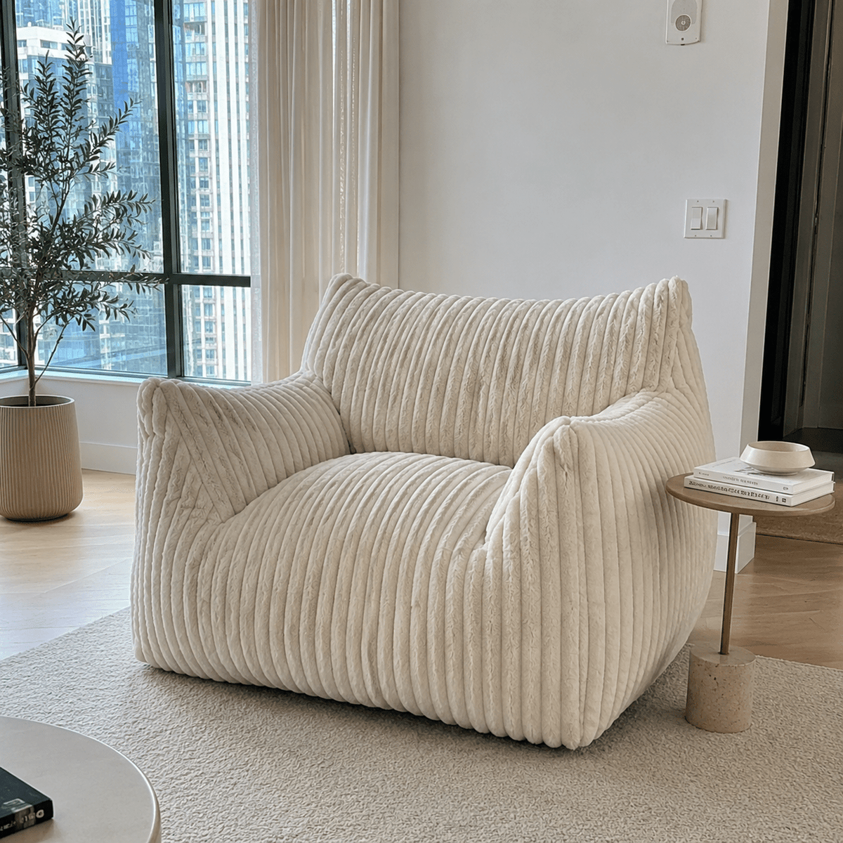 Sleeper Sofa | Oversized Fuzzy Bean Bag Lounge Chair with Armrests — product view 1
