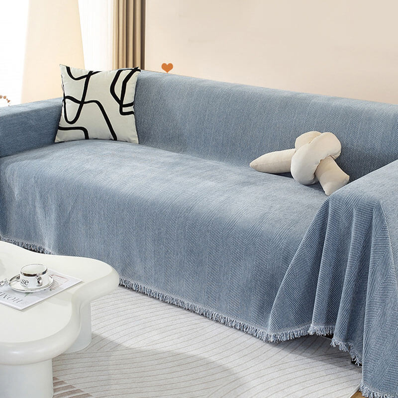 LoungeYard | Chenille Blanket Herringbone Tassel Couch Cover — product view 1