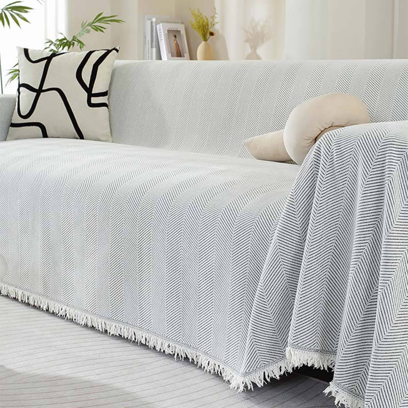 LoungeYard | Chenille Blanket Herringbone Tassel Couch Cover — product view 2