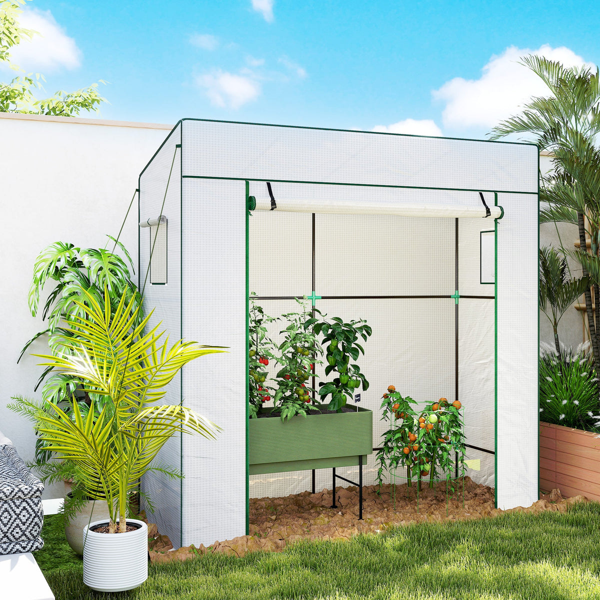 77.2" x 30.3" x 77.6" Lean-to Tomato Greenhouse, White — product view 4