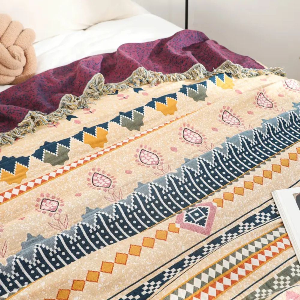 LoungeYard | Cozy Artisan Patterned Cotton Throw Blanket — product view 2