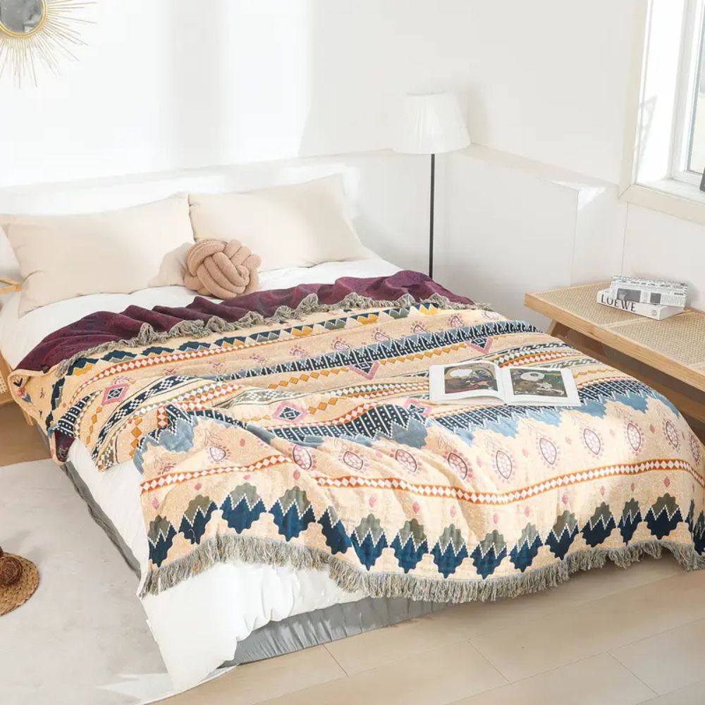 LoungeYard | Cozy Artisan Patterned Cotton Throw Blanket — product view 3