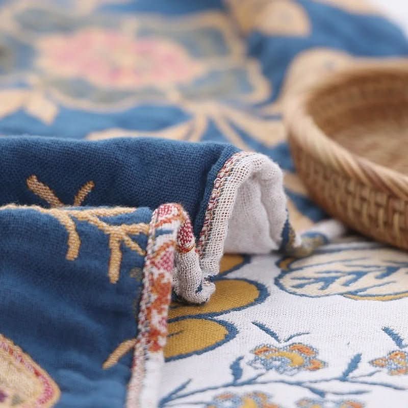 LoungeYard | Rustic cotton blanket with floral pattern, reversible design — product view 6