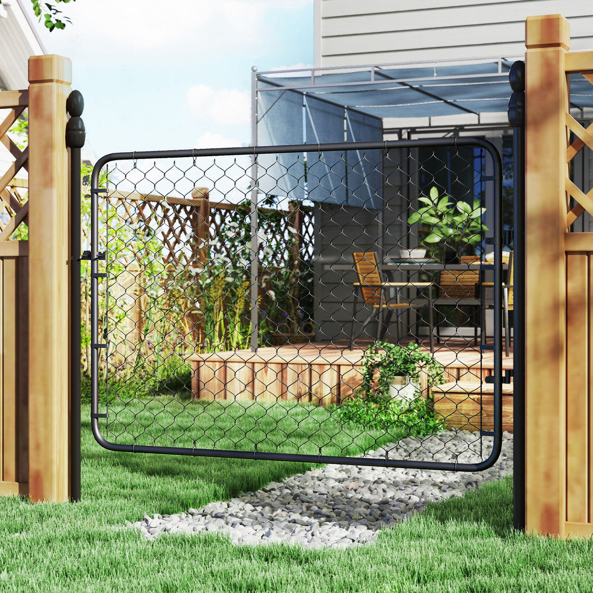 26-71 in. W x 4 ft. H Chain Link Fence Gate, Black — product view 3