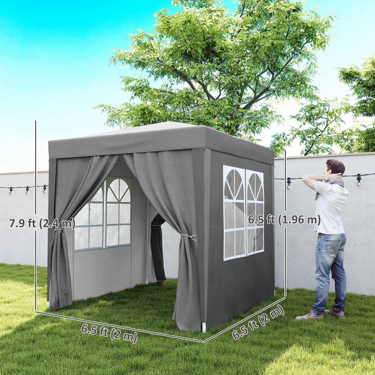 6.6' x 6.6' Pop-Up Canopy Tent with Removable Sidewalls and Carry Bag, Grey — product view 5