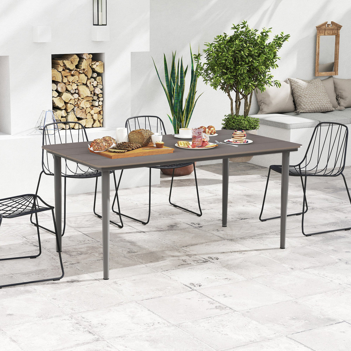 160 x 90 x 74 cm Garden Dining Table for 6 with WPC Top, Dark Grey — product view 4