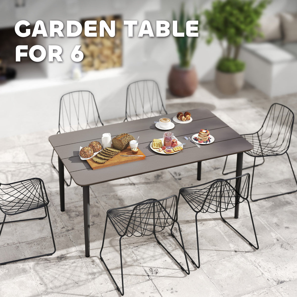 160 x 90 x 74 cm Garden Dining Table for 6 with WPC Top, Dark Grey — product view 6
