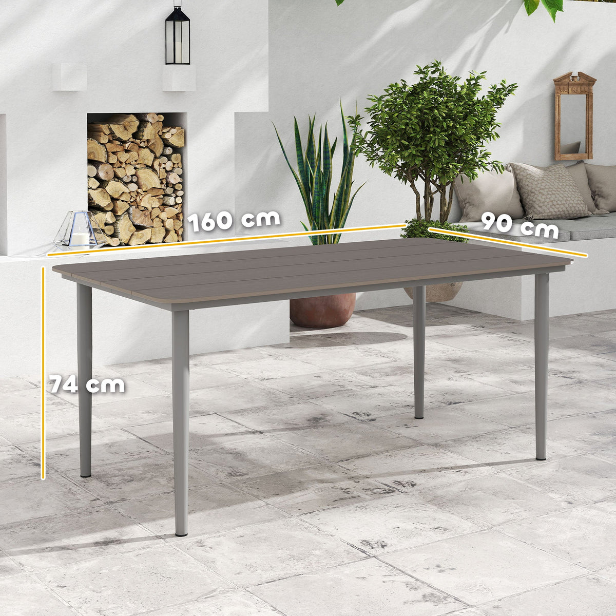 160 x 90 x 74 cm Garden Dining Table for 6 with WPC Top, Dark Grey — product view 5