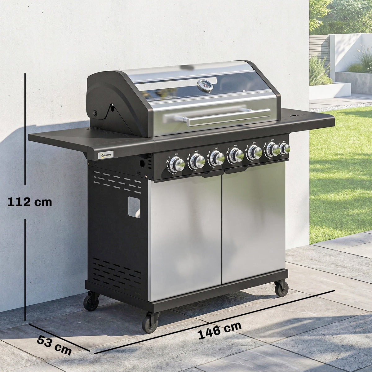 6+1 Burner Gas BBQ Grill with Cabinet and Viewing Window, Silver Tone — product view 5