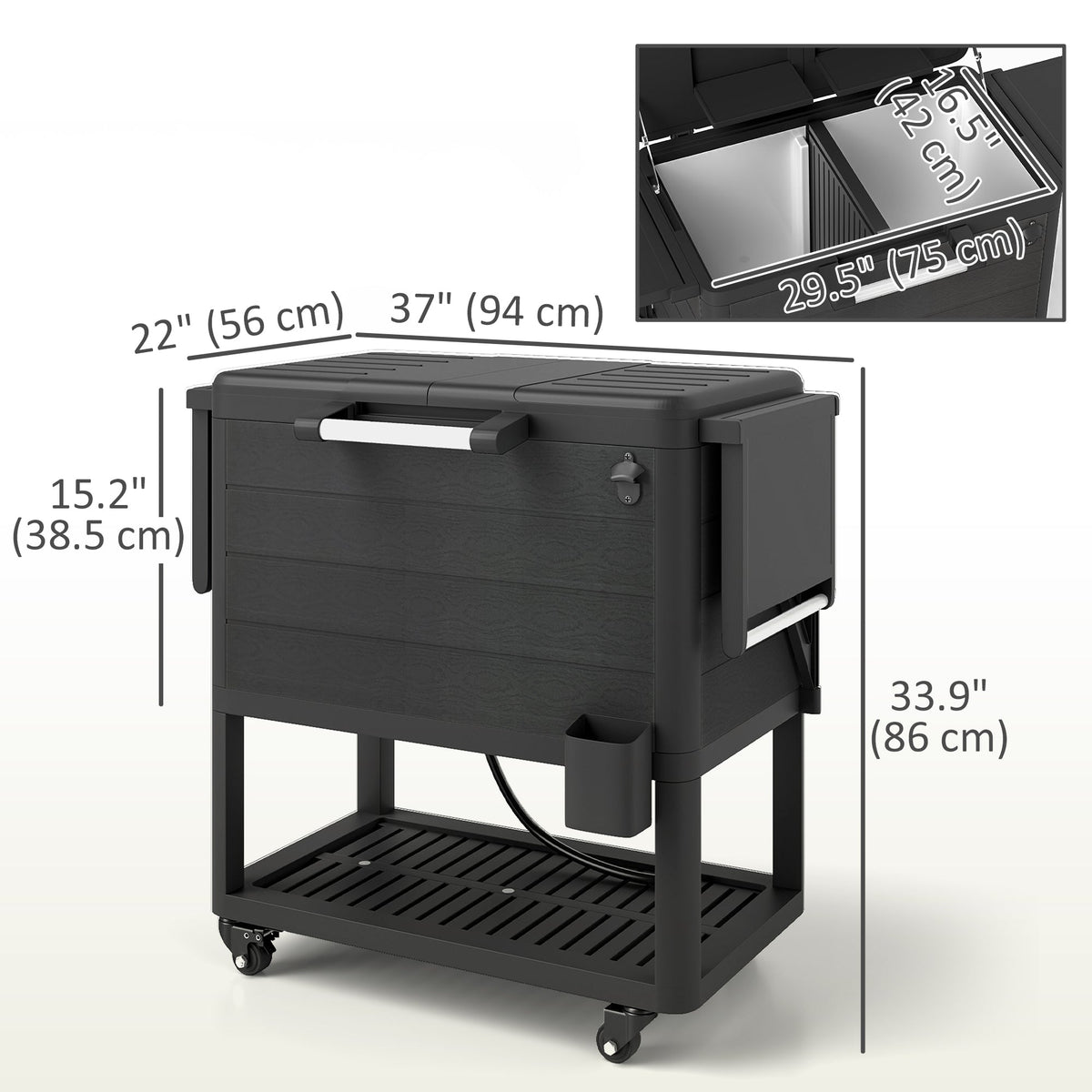 104 Quart Patio Cooler with Wheels and Bottle Opener, Black — product view 5