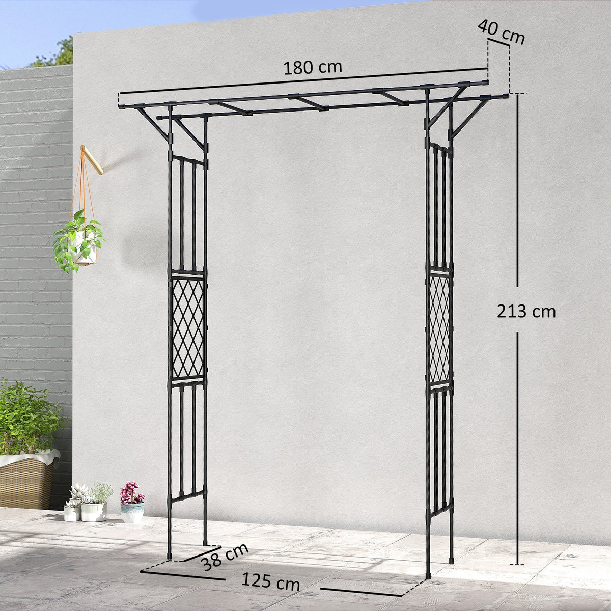 PE-Coated Steel Garden Arch for Climbing Plants, 180 x 40 x 215 cm, Black — product view 5