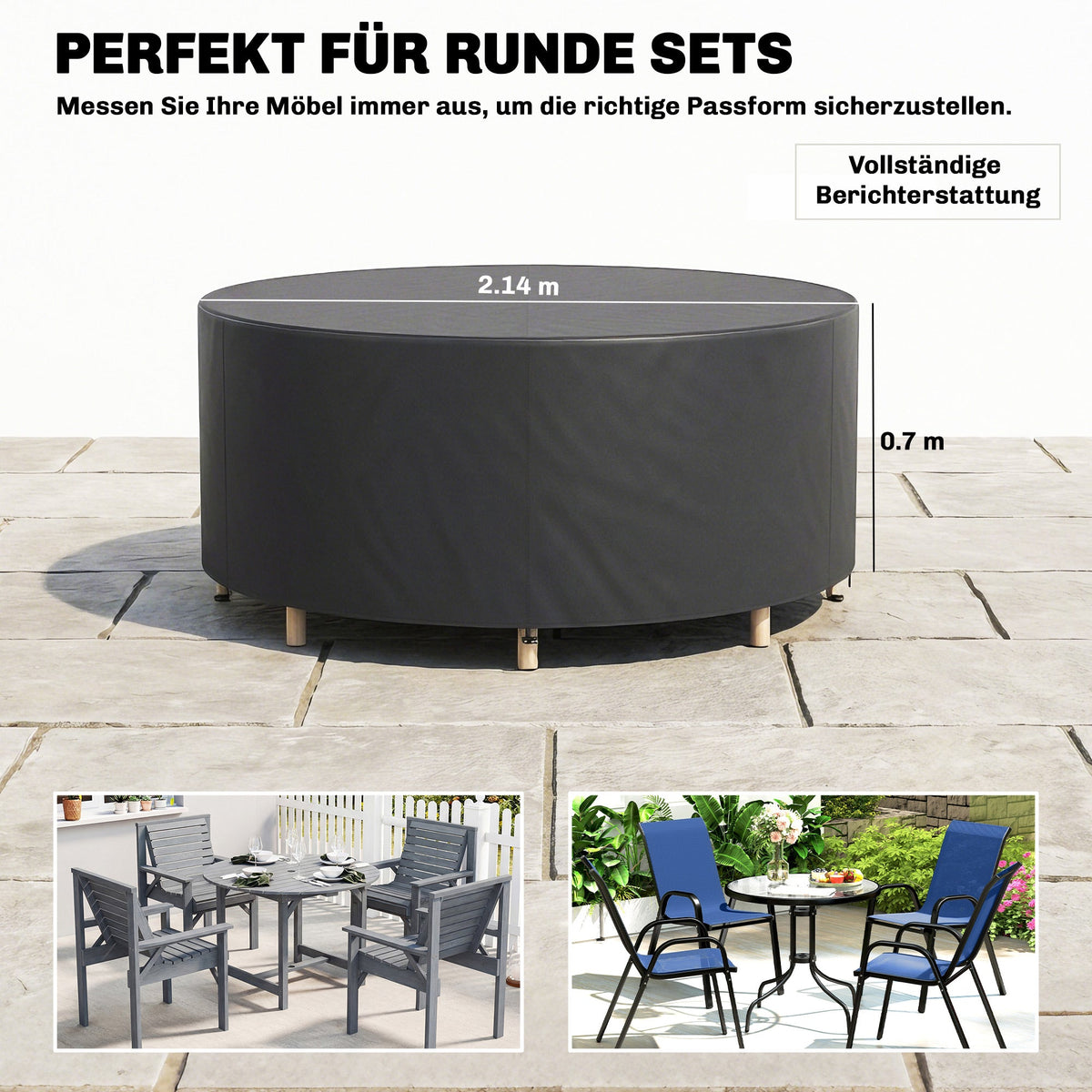 Round Garden Furniture Cover, 420D Oxford, 214 x 70 cm, Black — product view 5