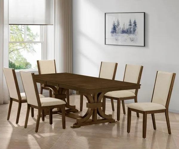 Best Quality Linai Cherry Finish Wood Traditional 7-Piece Dining Table Set with Extension Leaf – D750D7-7PC — product view 1