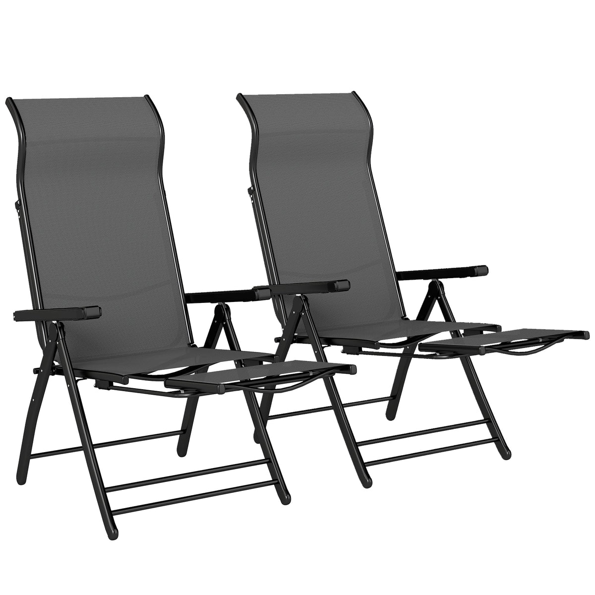Set of 2 Folding Patio Chairs with Footrest and 5-Position Recline, Dark Grey — product view 2