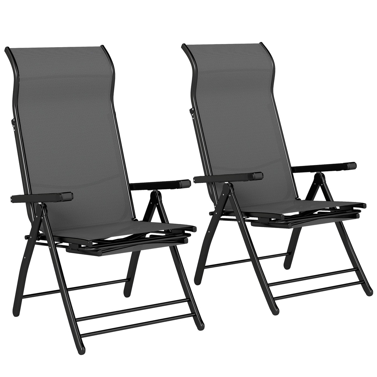 Set of 2 Folding Patio Chairs with Footrest and 5-Position Recline, Dark Grey — product view 1