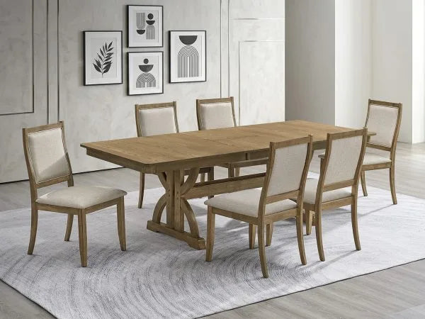Best Quality Manard Ash Brown Finish Wood Traditional Dining Table Set with Butterfly Leaf – D921D7-7PC — product view 1