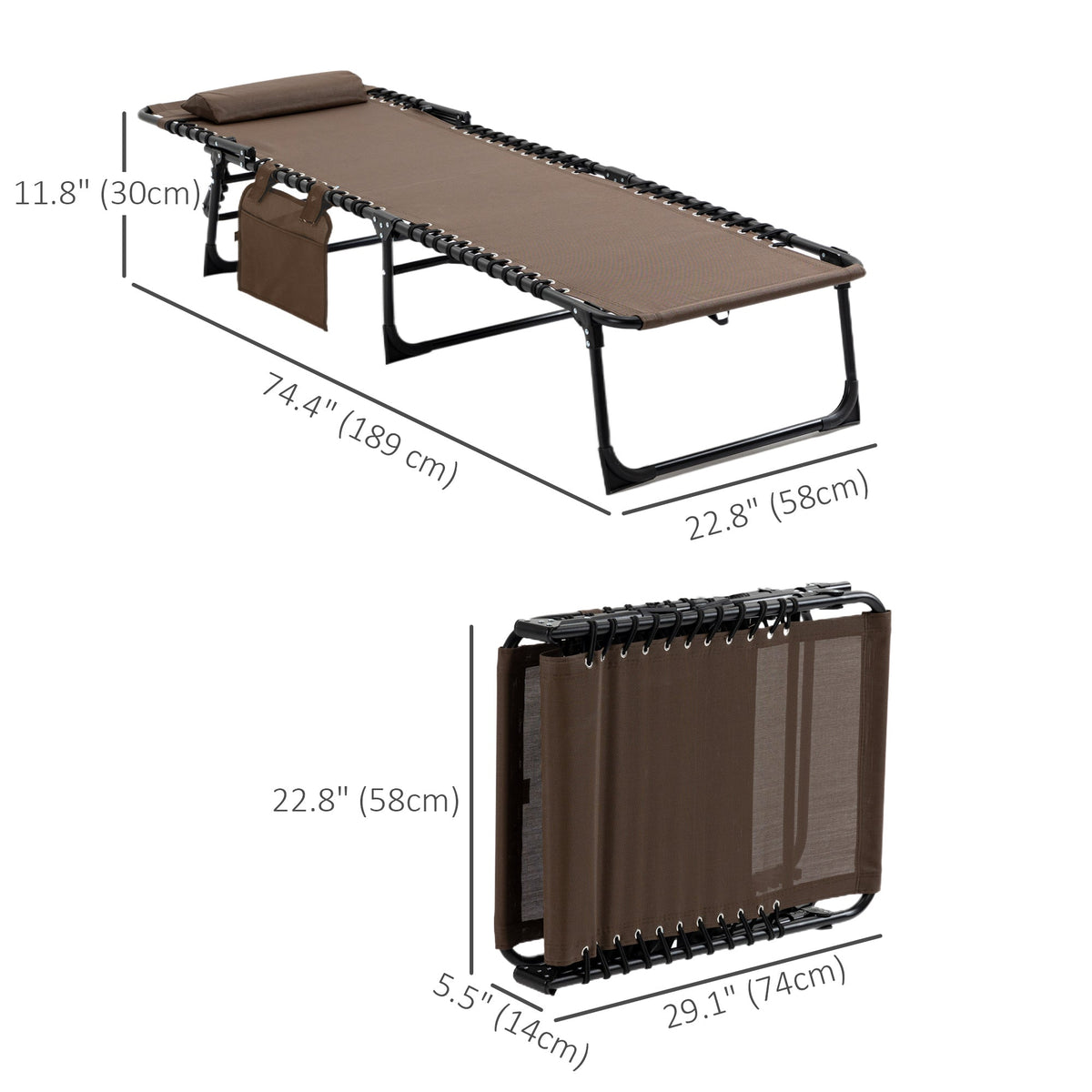 Folding Lounge Chair with Adjustable Backrest and Pillow, Brown — product view 5