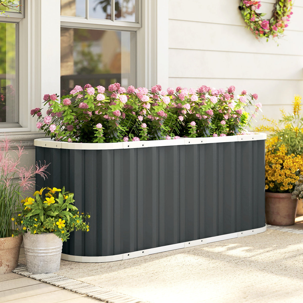 5' x 2' x 2' Galvanized Raised Garden Bed with Gloves, Dark Grey — product view 3