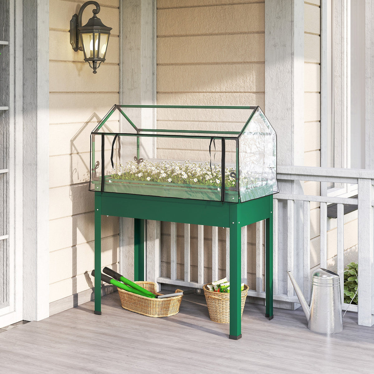 39.4" x 18.9" x 48.8" Raised Garden Bed with Cover, Green — product view 4