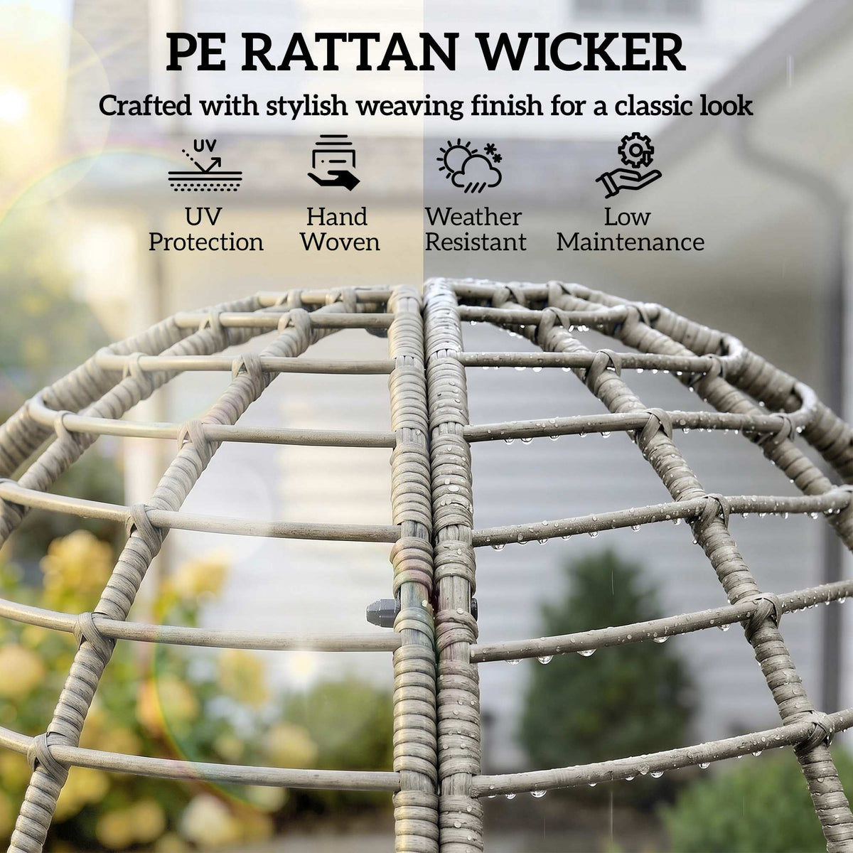 Standing PE Rattan Egg Chair with Footstool and Thick Cushions, Light Grey — product view 7