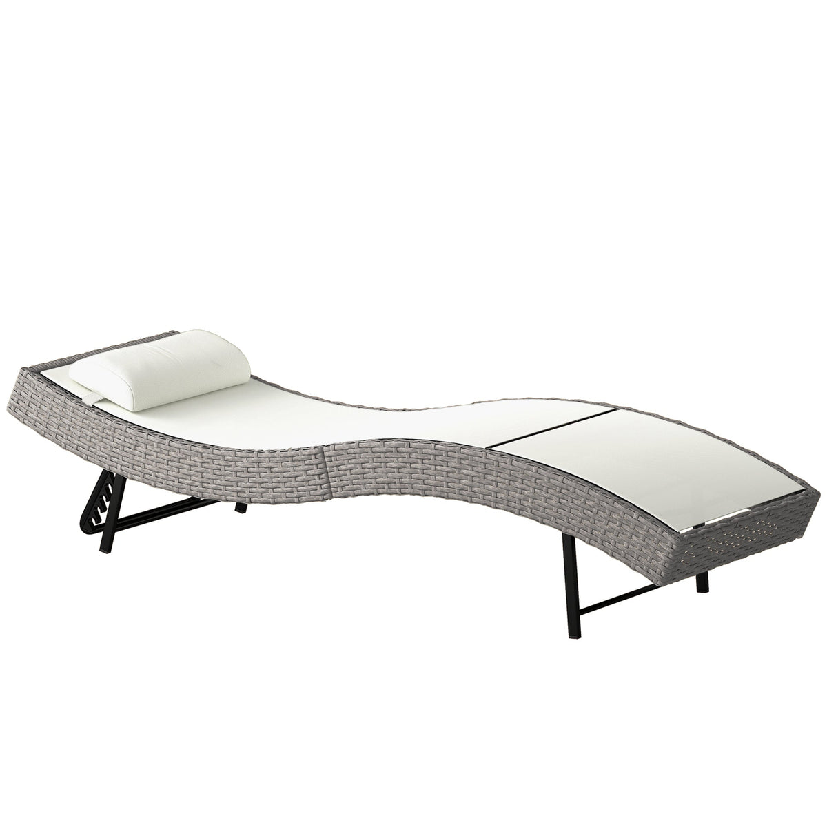 Rattan Sun Lounger with S-Shaped Seat and 5-Position Backrest, Cream White — product view 2