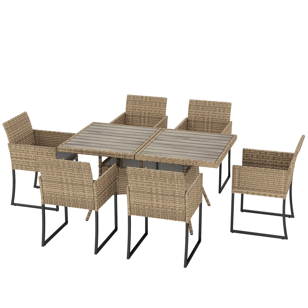 7-Piece Dark Grey Rattan Dining Set with WPC Table, 6 Chairs & Cushions — product view 2