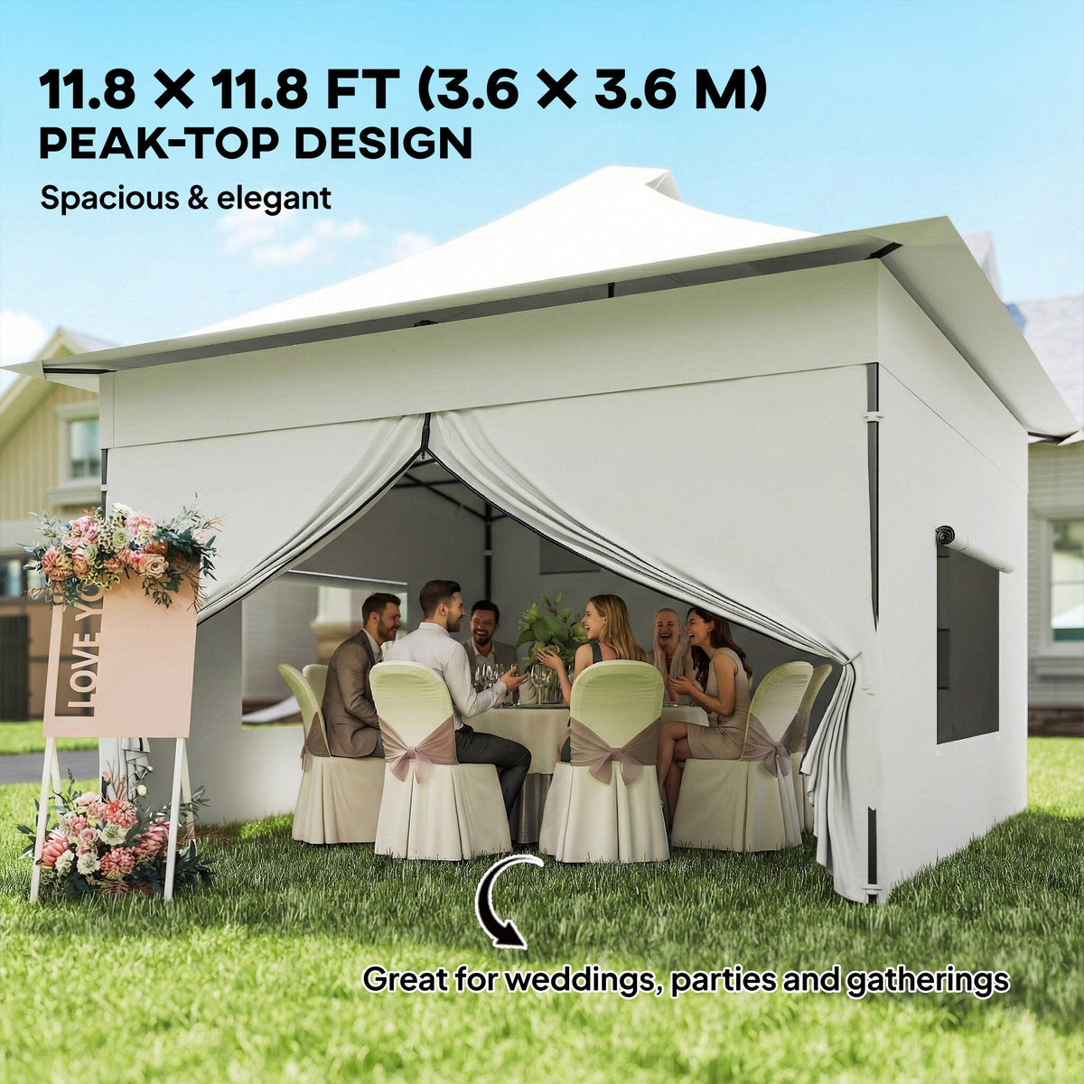 12 x 12 ft Pop Up Canopy Tent with Sidewalls and Wheeled Bag, Silver — product view 6