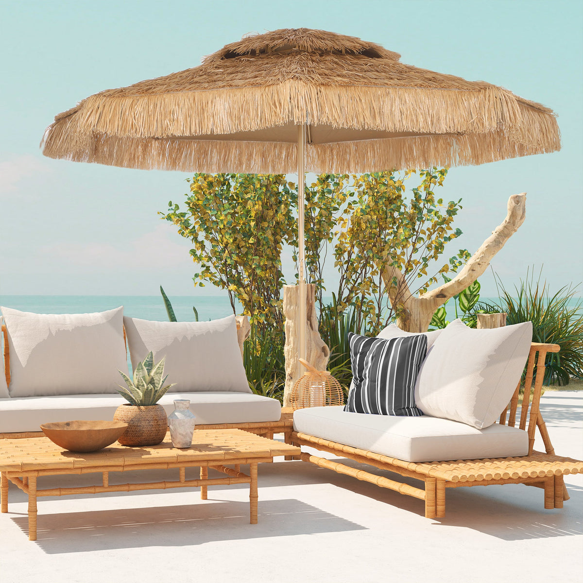 10FT Hula Thatched Tiki Patio Umbrella with 2-Tier Canopy, Natural — product view 3