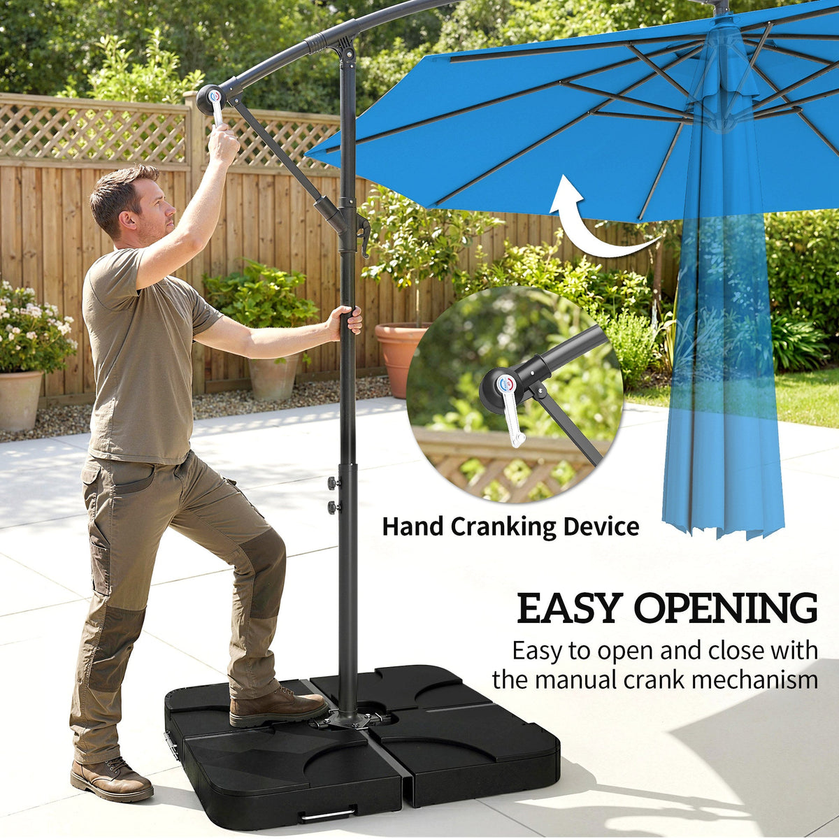 3 m Cantilever Parasol with Weights, Cover & Cross Base, Blue — product view 6