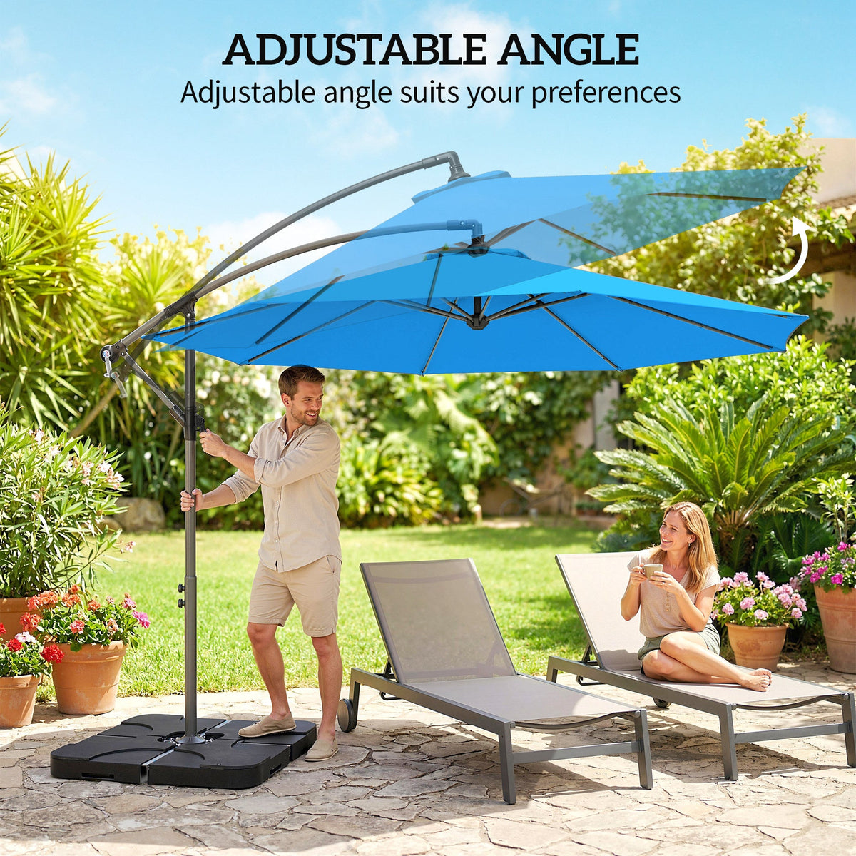 3 m Cantilever Parasol with Weights, Cover & Cross Base, Blue — product view 7
