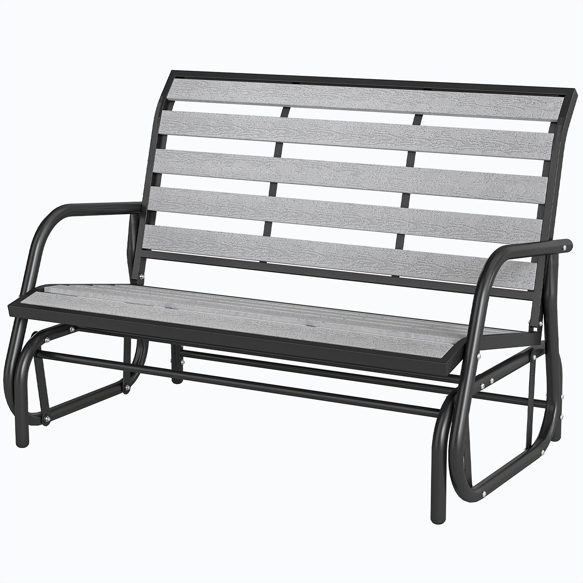 2-Person Outdoor Glider Bench with Faux Wood Slatted Seat and Steel Frame, Grey — product view 2