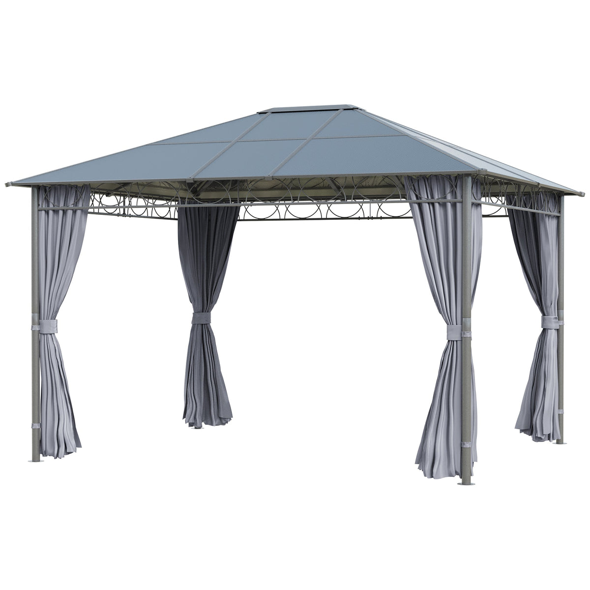 3 x 3.6m Hardtop Gazebo with Polycarbonate Roof & Curtains, Grey — product view 2