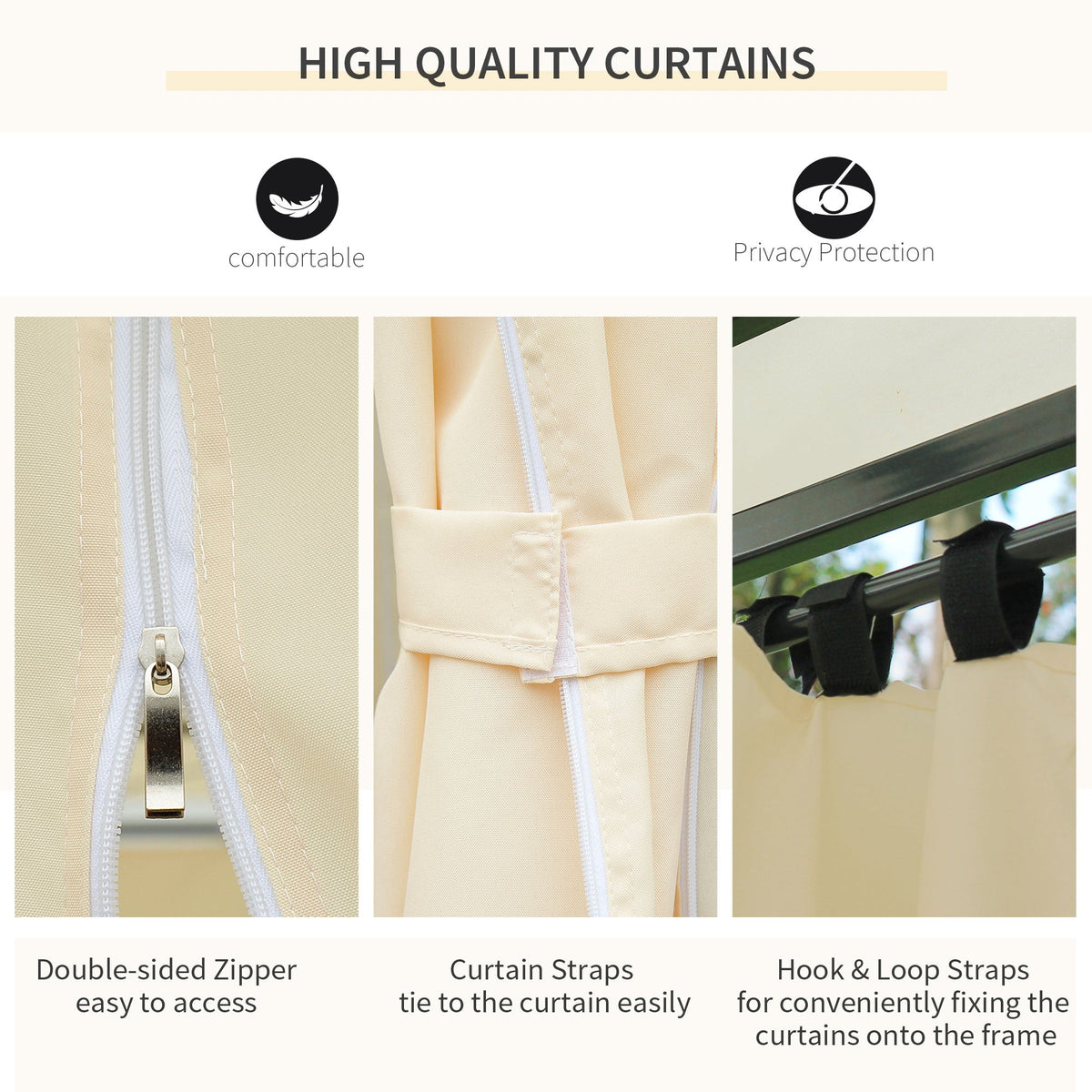 4 x 3m Garden Gazebo with Double Roof & Curtains, Beige — product view 6