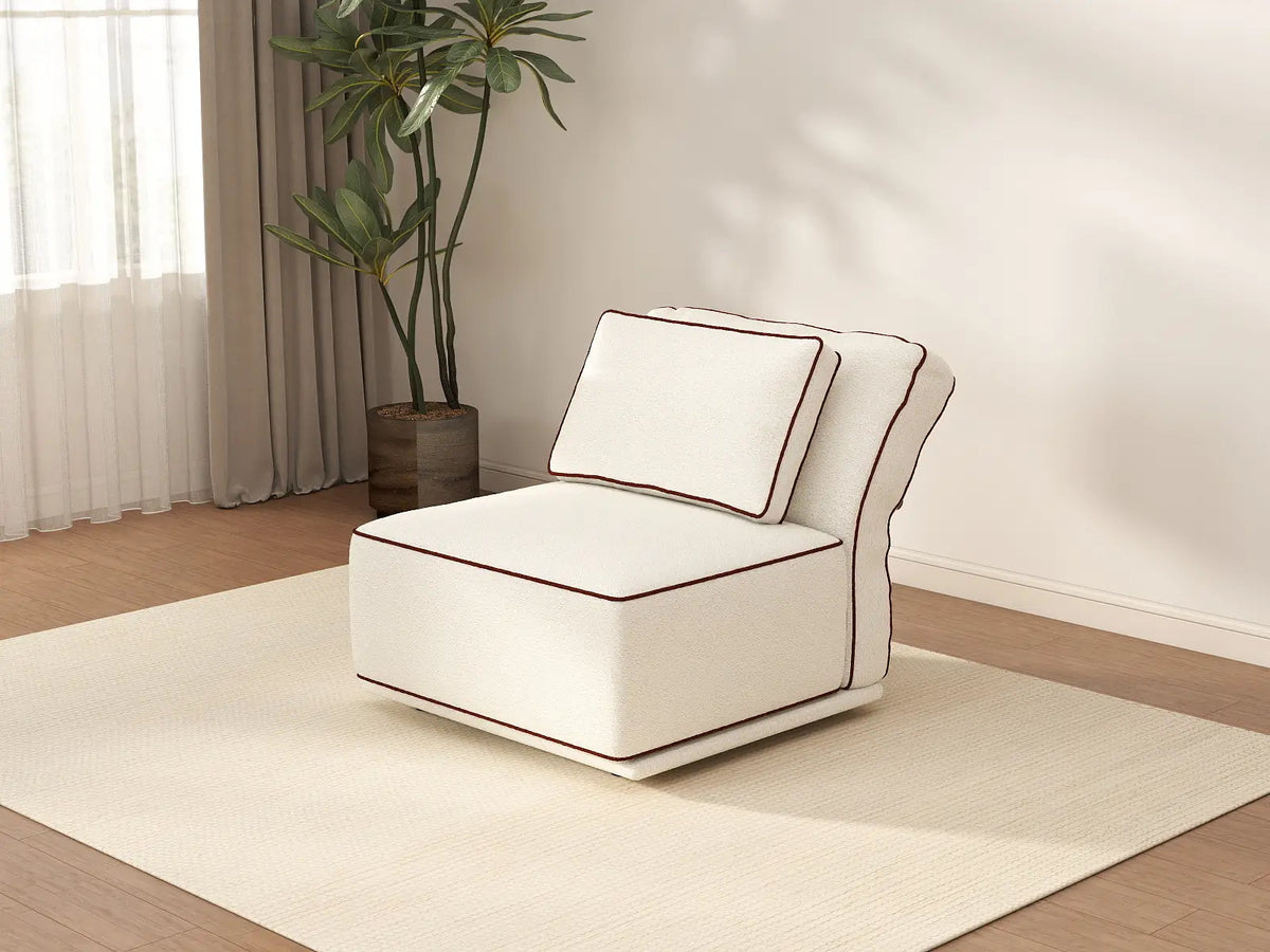 Deluxe Cloud 1-Seater Beige Small Space Single Sofa | 1-Piece, Bouclé Sherpa-Like Fabric, Easy To Clean — product view 2